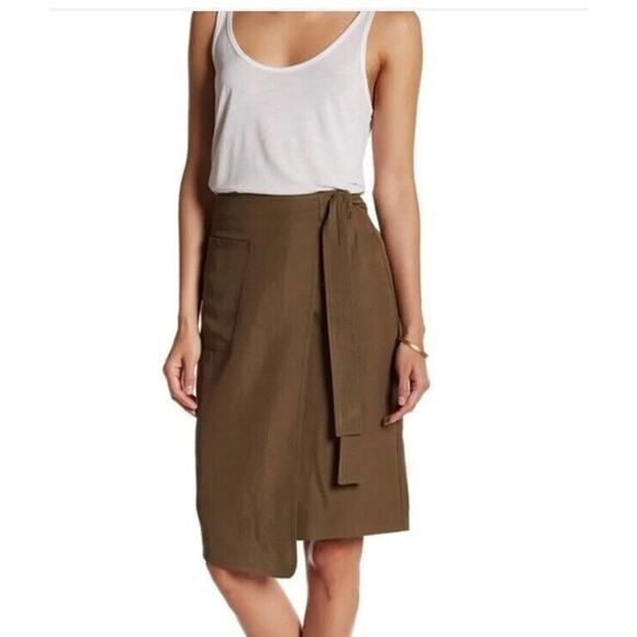 Anthropologie Skirt Women's Small Ro & De Olive Green Asymmetrical Wrap Pencil - Picture 1 of 8